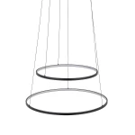 Lampa wisząca LED Circolo D60 o mocy 67W i temperaturze barwowej 3000K, w kolorze czarnym. Składa się z dwóch okrągłych ramion, zawieszonych na cienkich linkach, umieszczonych jedno pod drugim.