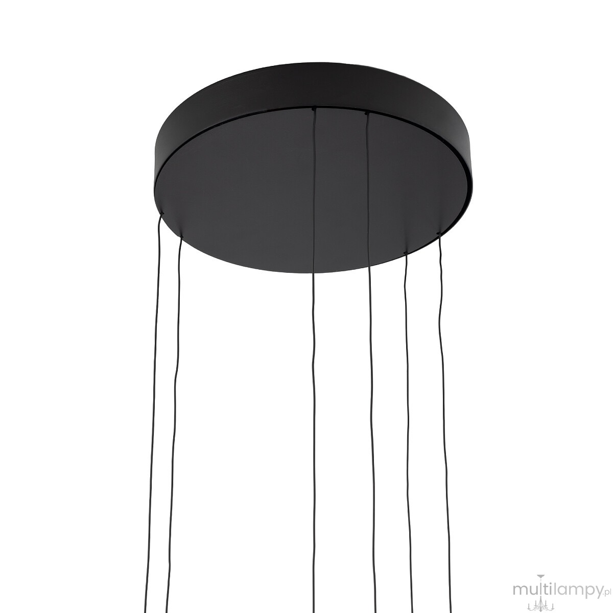 Lampa wisząca LED Circolo D60, mocy 67W, w kolorze czarnym. Okrągła podsufitka z długimi, czarnymi przewodami, zawieszona w pozycji pionowej. Emisja światła o temperaturze 3000K, idealna do nowoczesnych wnętrz.