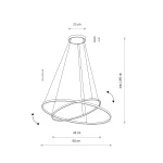 Lampa wisząca LED Circolo D60 o mocy 67W, kolor czarny. Kształt podwójnego pierścienia, średnica 60 cm, wysokość regulowana do 140 cm. Elementy metalowe, minimalistyczny design. Wymiary podstawy: 25 cm x 4 cm.