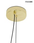 Lampa wisząca Balance 1xG9 w kolorze złotym. Widok od dołu, okrągła podsufitka z metalicznym wykończeniem, dwa czarne przewody elektryczne. Produkt przeznaczony do oświetlenia wnętrz, nowoczesny design.