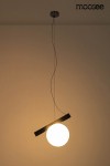 Lampa wisząca Balance 1xG9 w kolorze grafitowym, zawieszona na cienkim przewodzie. W centralnej części znajduje się okrągła, biała kula, a nad nią umieszczony jest prostokątny element w kolorze grafitowym. Tło jasne, jednolite.