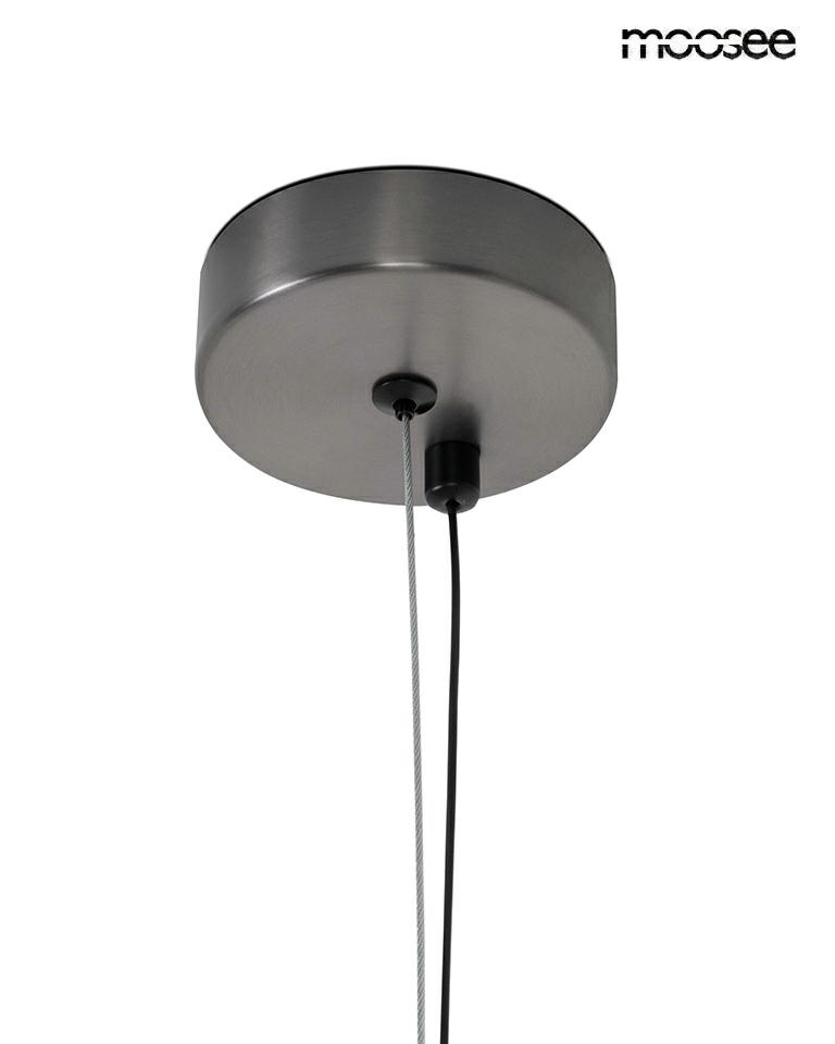 Lampa wisząca Balance w kolorze grafitowym z oprawą na jedną żarówkę G9. Widok z dołu, pokazujący okrągły sufitowy uchwyt w matowym wykończeniu, z widocznym kablem i linką mocującą.