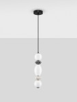 Lampa wisząca Monreta z jednym źródłem LED 14W, w kolorze czarnym. Składa się z trzech różnokolorowych elementów szklanych: białego, szarego oraz kremowego, zawieszona na czarnym przewodzie. Stworzona do nowoczesnych wnętrz.