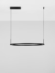 Lampa wisząca Carenso 1xLED 46W w kolorze czarnym, okrągła, zawieszona na cienkich linkach. Posiada minimalistyczny design z metalową oprawą, umiejscowiona pod sufitem na jednolitym tle.