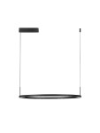 Lampa wisząca Carenso w kolorze czarnym, z okrągłym, cienkim kloszem LED o mocy 46W. Produkt zawieszony na cienkich linkach, prezentujący minimalistyczny design i nowoczesną formę, idealny do aranżacji wnętrz.