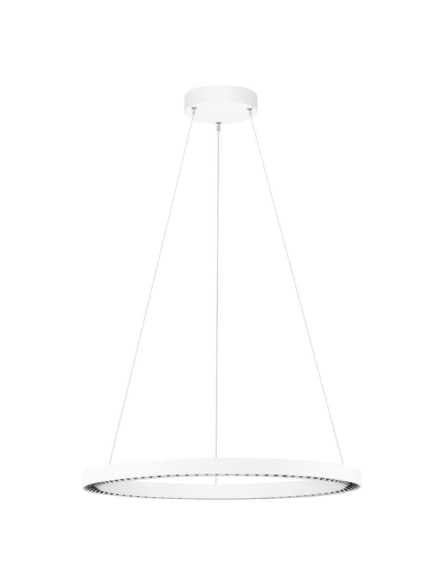 Lampa wisząca Tarvana 1xLED 27W w kolorze białym, okrągła, zawieszona na cienkich linkach. Posiada minimalistyczny design z delikatnym wykończeniem krawędzi. Idealna do nowoczesnych wnętrz. Montowana sufitowo, z białym stelażem.