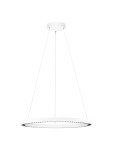 Lampa wisząca Tarvana 1xLED 27W w kolorze białym, okrągła, zawieszona na cienkich linkach. Posiada minimalistyczny design z delikatnym wykończeniem krawędzi. Idealna do nowoczesnych wnętrz. Montowana sufitowo, z białym stelażem.