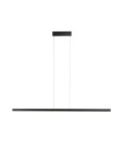 Czarna lampa wisząca Tarvana z jedną diodą LED 27W, o prostokątnym kształcie. Zamontowana na płaskim, kwadratowym stelażu, zawieszona na dwóch cienkich linkach. Prosty, nowoczesny design, idealna do wnętrz.
