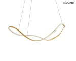 Lampa wisząca LED Waves 60, moc 28W, z temperaturą barwową 3000K. Posiada unikalny, falisty kształt w kolorze złotym i białym. Zawieszona na cienkich linkach, prezentuje nowoczesny design na jednolitym tle.