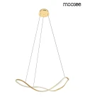 Lampa wisząca LED Waves 60, moc 28W, kolor złoty, z unikalnym falistym designem. Zawieszona na dwóch cienkich linkach, w ciepłej barwie światła 3000K, idealna do nowoczesnych wnętrz. Montaż sufitowy, minimalistyczny styl.