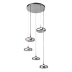 Lampa wisząca Tenele 35W 3000K w srebrnym kolorze. Składa się z pięciu bulbowatych kloszy o różnej wysokości, zawieszonych na cienkich linkach, montowana do sufitu. Minimalistyczny design z metalicznym wykończeniem.