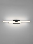 Kinkiet Marvona 1xLED 14W 4000K w kolorze czarnym. Lampa o prostym, nowoczesnym designie z dwoma poziomymi elementami świetlnymi, zamontowana na ścianie. Tło jasne, podkreślające minimalistyczny styl produktu.