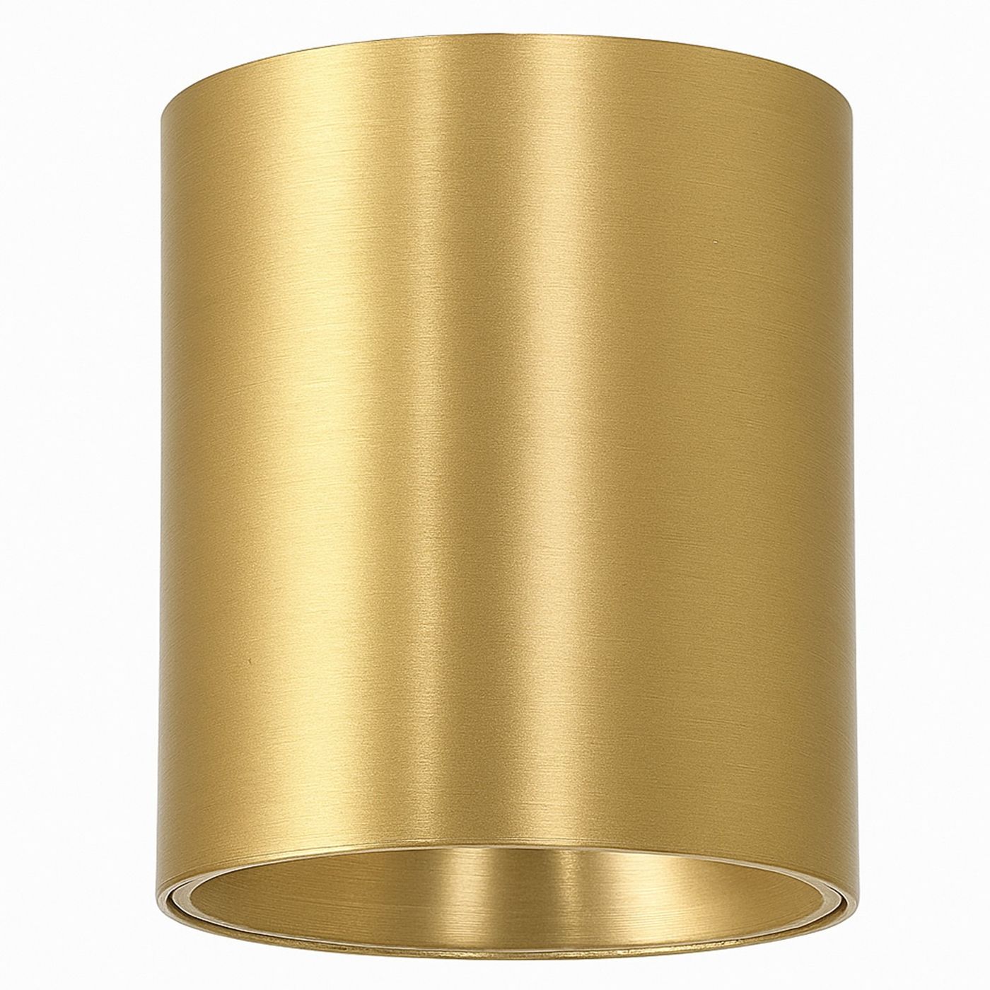 Lampa sufitowa LED Babil 10W CCT w kolorze złotym, cylindryczny kształt, matowa powierzchnia. Ujęcie z przodu, pokazujące górną część lampy oraz jej wykończenie. Prosty design, idealna do nowoczesnych wnętrz.