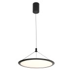 Lampa wisząca LED Cabras 30W CCT w kolorze czarnym, okrągła, z matowym kloszem i metalowym mocowaniem. Zawieszona na cienkim przewodzie, idealna do nowoczesnych wnętrz. Wysoka jakość wykonania, minimalistyczny design.