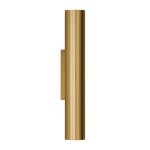 Kinkiet Moroni 2xLED 6W w kolorze złotym, o cylindrycznym kształcie. Ujęcie z boku, montowany na ścianie. Materiał metaliczny, matowa powierzchnia, z widoczną podstawą. Produkt nowy, minimalistyczny design.