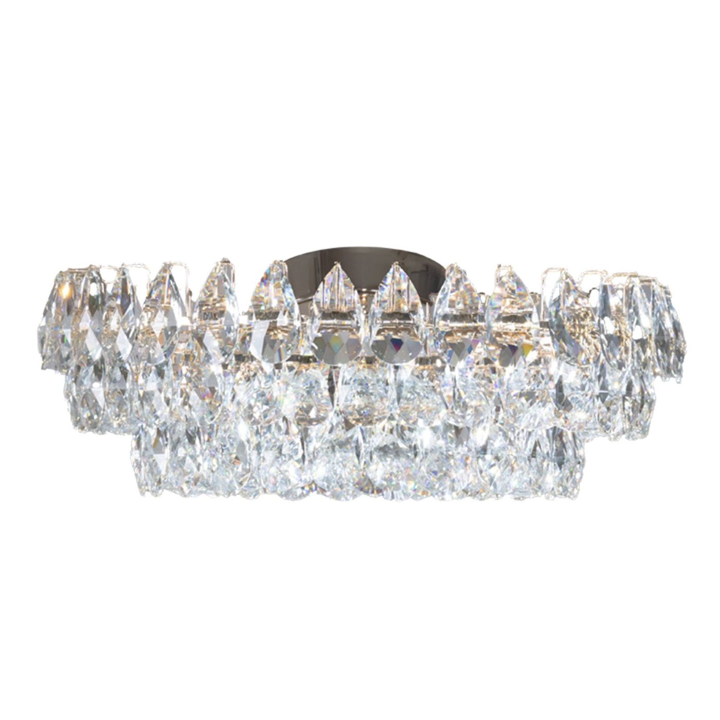 Lampa sufitowa Barletta D60 z jednym źródłem LED o mocy 60W, z kryształowym kloszem w formie oszlifowanych diamentów, w złotej oprawie. Ujęcie frontalne, montowana na suficie, na białym tle, eksponująca błyszczące detale.