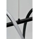 Lampa wisząca Memphis 2xLED 55W w kolorze czarnym. Ujęcie z bliska, pokazujące czarną ramę oraz sznurek do zawieszenia. Widać również metalowe elementy i zakrzywione, białe lampy LED, które tworzą nowoczesny design.