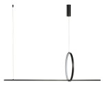 Lampa wisząca Pelle z dwoma źródłami LED 32W w kolorze czarnym. Zawieszona na cienkim kabelku, posiada okrągły element świetlny oraz prostą, poziomą belkę. Minimalistyczny design idealny do nowoczesnych wnętrz.