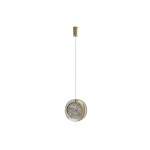 Lampa wisząca Euforia D16 z jednym źródłem światła LED 6W, o okrągłej, złotej oprawie z przezroczystym kloszem, zawieszona na cienkim, metalowym kablu, prezentująca nowoczesny design. Tło białe, minimalne.