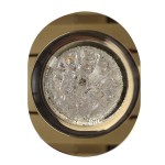 Kinkiet Euforia 1xLED 6W w kolorze złotym, z okrągłą, przezroczystą osłoną z teksturą przypominającą kryształ. Widok z góry, prezentujący detal źródła światła. Metaliczna, lśniąca powierzchnia oraz elegancki design.