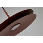 Lampa wisząca LED 12W w kolorze kasztanowym z dwoma okrągłymi, płaskimi kloszami. Ujęcie z góry, ukazujące również centralny punkt świetlny. Prosta konstrukcja, zawieszona na cienkim, czarnym przewodzie. Tło jasne, minimalistyczne.