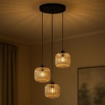 Clark lampa wisząca 3xE27 czarna/bursztynowy K-5654