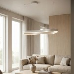 Lampa wisząca LED Mirabella 120 w kolorze białym, o eleganckim, falistym kształcie. Zawieszona na dwóch cienkich linkach, emitująca ciepłe światło. Widoczna w nowoczesnym wnętrzu z jasnymi oknami i minimalistycznym meblem.