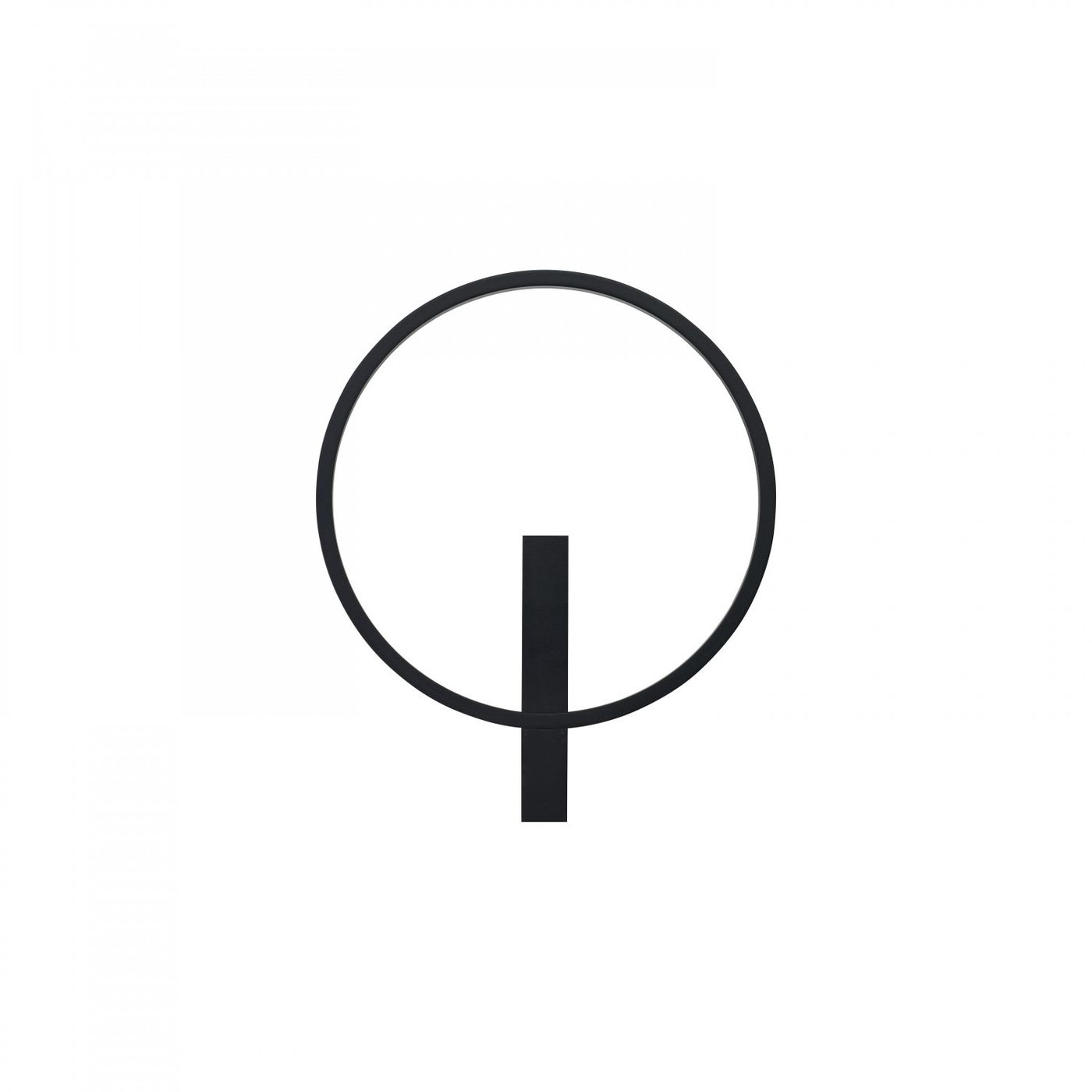 Kinkiet LED Arte 25W w kolorze czarnym, o minimalistycznym designie. Posiada okrągły korpus z pionowym elementem, montowany na ścianie. Produkt o nowoczesnej formie, idealny do wnętrz. Tło białe, co podkreśla jego kształt.