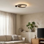 Czarna lampa sufitowa Arte z dwoma źródłami LED o mocy 50W, w kształcie okręgu z podświetleniem, zamontowana na suficie. Lampa w minimalistycznym stylu, idealna do nowoczesnych wnętrz. W tle widoczna roślina i elementy umeblowania.