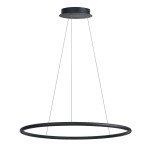Lampa wisząca Apus z 10 diodami LED, 42W, w kolorze czarnym. Okrągły kształt, zawieszona na cienkich linkach, z płaskim, czarnym mocowaniem sufitowym. Prosty design, idealna do nowoczesnych wnętrz.