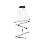Lampa wisząca Palos 6xLED 57W w kolorze czarnym, z sześcioma metalowymi rurkami LED w różnych długościach, zawieszona na cienkich żyłkach. Kąt ujęcia frontalny, na białym tle, ukazujący nowoczesny design.