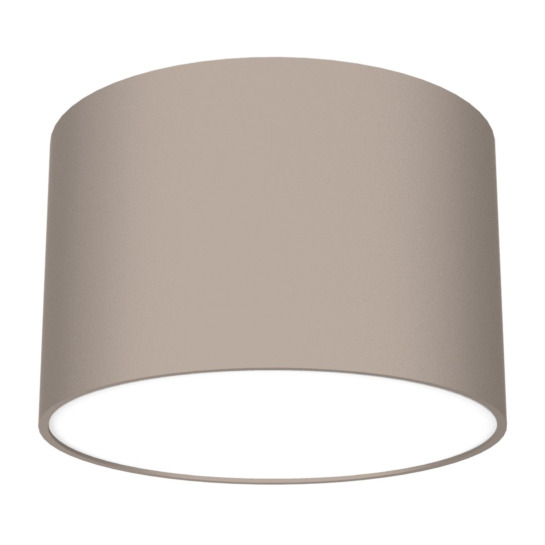 Lampa sufitowa Dixie w kolorze kaszmiru, cylindryczna, z miejscem na jedną żarówkę GX53. Ujęcie frontalne, pokazujące gładką, matową powierzchnię i białe wnętrze. Idealna do nowoczesnych wnętrz.