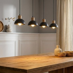 Seco lampa wisząca 4xE27 czarna/jasne drewno 1393/4
