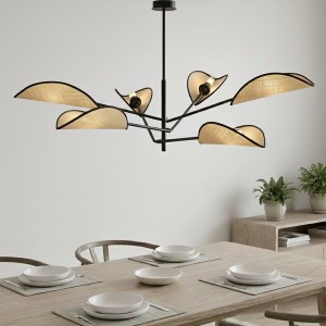 Vene lampa sufitowa 6-punktowa czarna/rattan 1160/6