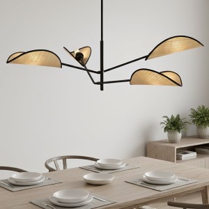 Vene lampa sufitowa 4-punktowa czarna/rattan 1160/4