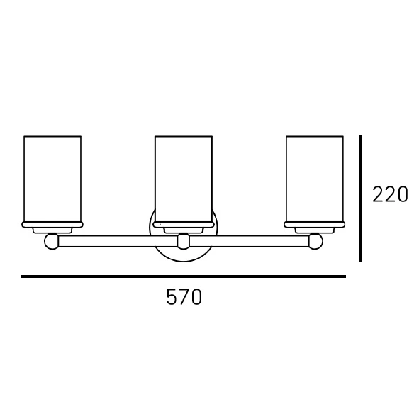 Kinkiet Jersey 3xE27 w kolorze nikiel satyna, z trzema cylindrycznymi kloszami. Produkt ma wymiary 570 mm (szerokość) i 220 mm (wysokość). Ujęcie frontalne, montowany na ścianie, idealny do nowoczesnych wnętrz.