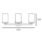 Kinkiet Jersey 3xE27 w kolorze nikiel satyna, z trzema cylindrycznymi kloszami. Produkt ma wymiary 570 mm (szerokość) i 220 mm (wysokość). Ujęcie frontalne, montowany na ścianie, idealny do nowoczesnych wnętrz.
