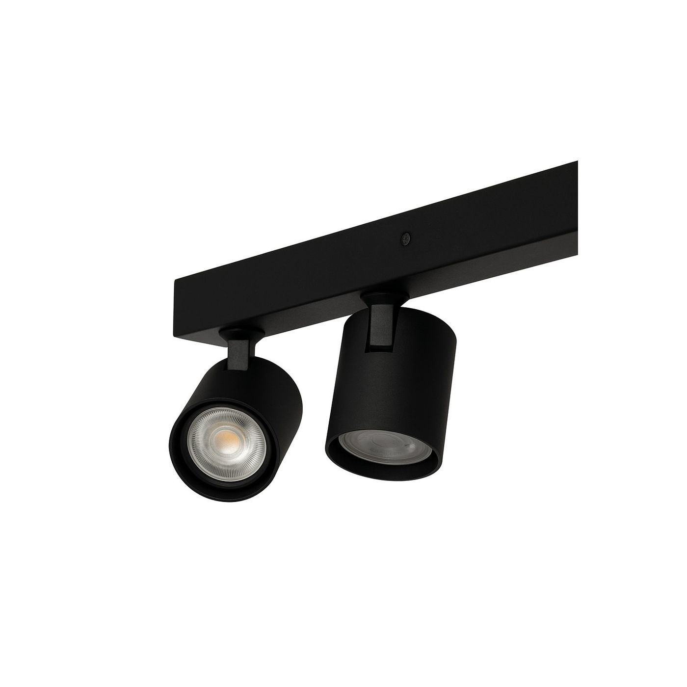 Lampa sufitowa Exo Line w kolorze czarnym, z sześcioma miejscami na żarówki GU10. Korpus lampy ma prostokątny kształt, a dwa okrągłe reflektory są zamocowane na regulowanych uchwytach, co umożliwia skierowanie światła w różnych kierunkach.