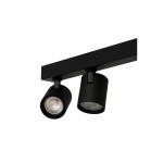 Lampa sufitowa Exo Line w kolorze czarnym, z sześcioma miejscami na żarówki GU10. Korpus lampy ma prostokątny kształt, a dwa okrągłe reflektory są zamocowane na regulowanych uchwytach, co umożliwia skierowanie światła w różnych kierunkach.
