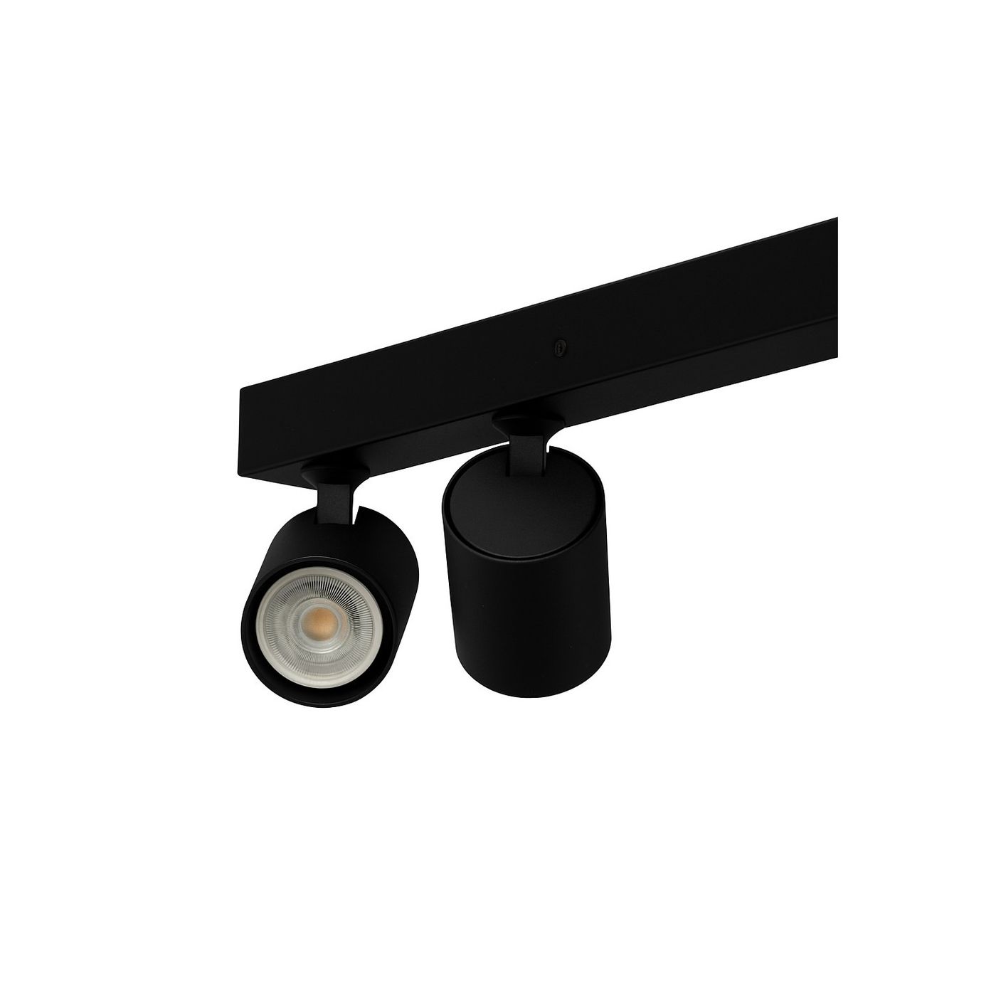 Lampa sufitowa Exo Line w kolorze czarnym, z sześcioma miejscami na żarówki GU10. Konstrukcja z prostokątnym stelażem i okrągłymi reflektorami, zamontowana w pozycji poziomej. Idealna do oświetlenia wnętrz.