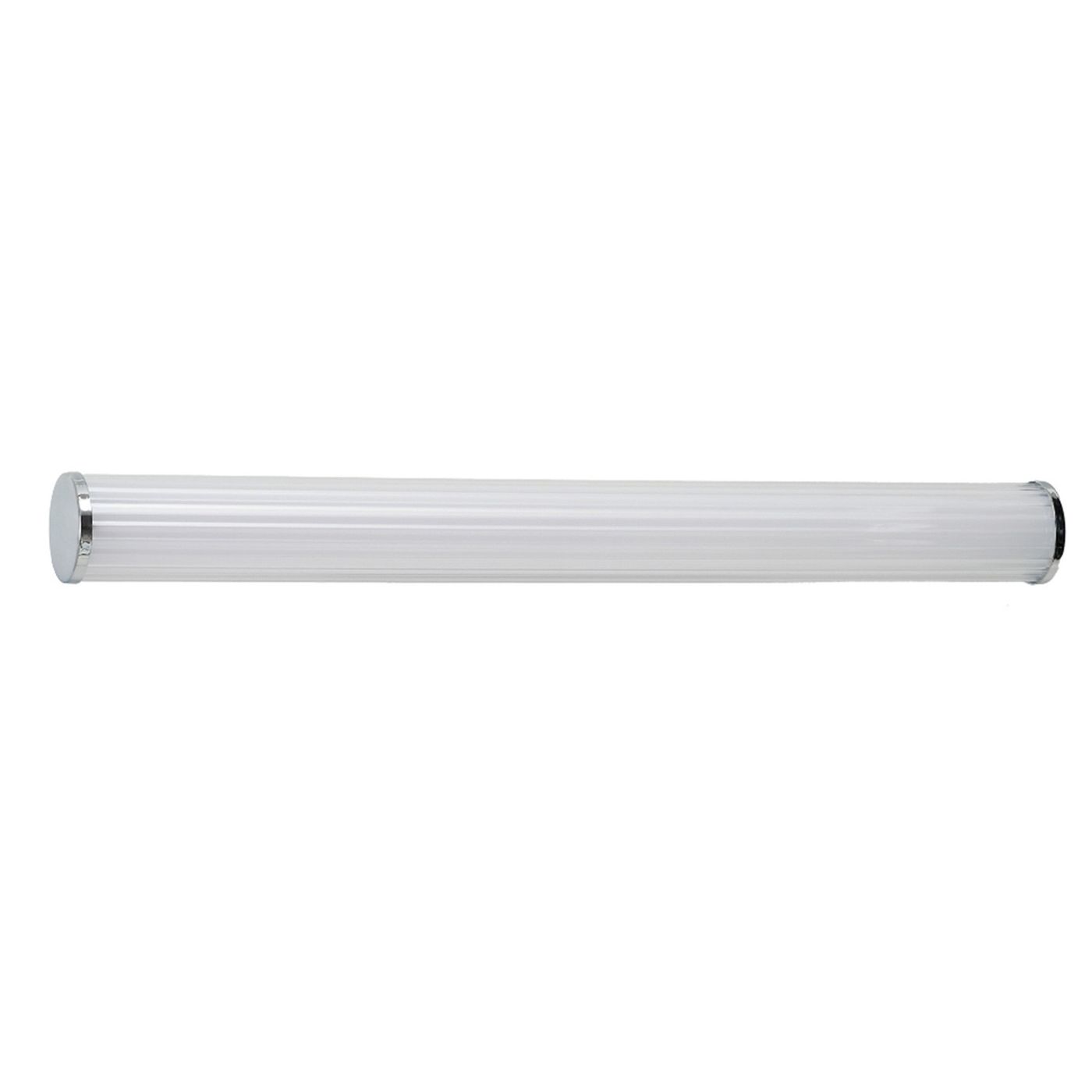 Kinkiet LED Pronto 60 14W CCT IP44 w kolorze chromu, o prostokątnym kształcie, z przezroczystą obudową z teksturowanego plastiku. Produkt zamontowany poziomo, idealny do oświetlenia wnętrz, odporny na wilgoć.