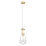 Lampa wisząca Memphis z jednym gniazdem E14, wykonana z mosiądzu. Ma szklany klosz w kształcie kropli, zawieszona na cienkim, czarnym przewodzie. Montowana do sufitu, prezentuje minimalistyczny design.