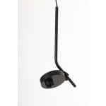 Czarna lampa wisząca LED 7W Iseo z okrągłą podstawą i prostym, wygiętym ramieniem. Ujęcie z boku, pokazujące detal mocowania. Prosty design, idealna do nowoczesnych wnętrz. Tło białe, co podkreśla elegancki wygląd lampy.