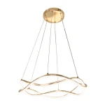 Lampa wisząca LED Infania 36W CCT w kolorze złotym, o falistym kształcie, zawieszona na cienkich linkach. Posiada okrągły sufitowy uchwyt. Wykonana z metalu i tworzywa, idealna do nowoczesnych wnętrz.