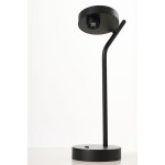 Czarna lampa stołowa LED Iseo o mocy 3W, z prostą, smukłą podstawą i elastycznym ramieniem, ustawiona na białym tle. Głowica lampy ma okrągły kształt, a całość charakteryzuje minimalistyczny design.