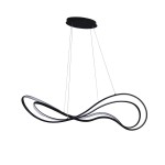 Lampa wisząca LED Twist 60W w kolorze czarnym, o nowoczesnym, falistym kształcie. Zawieszona na cienkich linkach, z płaskim mocowaniem sufitowym. Idealna do wnętrz, dodaje elegancji i stylu.