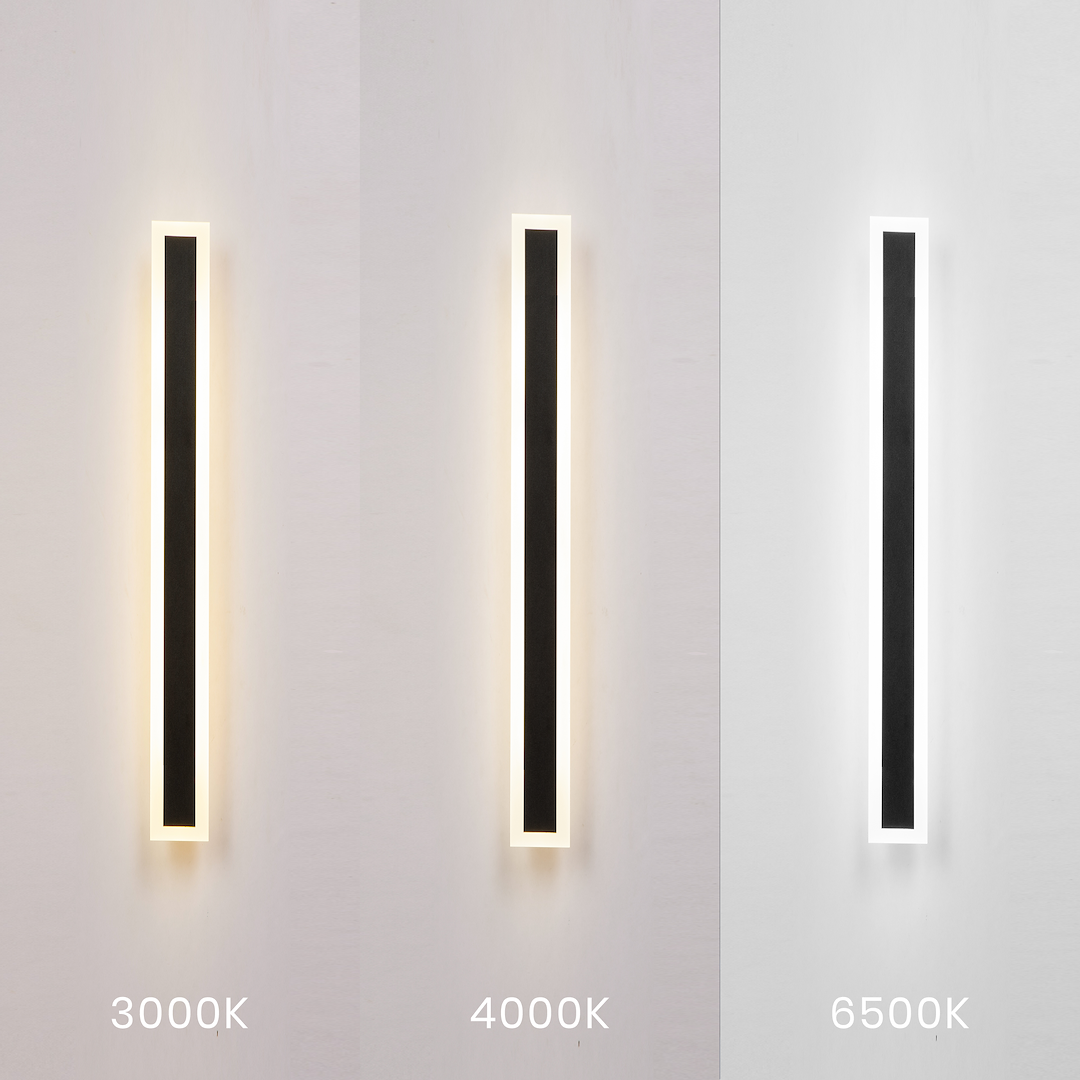 Kinkiet elewacyjny LED Wow 100 o mocy 25W, w kolorze czarnym. Prezentuje trzy warianty temperatury barwowej: 3000K (ciepła), 4000K (neutralna) i 6500K (zimna). Prosty, prostokątny kształt, montowany na ścianie, odporny na wodę (IP54).