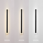 Kinkiet elewacyjny LED Wow 100 o mocy 25W, w kolorze czarnym. Prezentuje trzy warianty temperatury barwowej: 3000K (ciepła), 4000K (neutralna) i 6500K (zimna). Prosty, prostokątny kształt, montowany na ścianie, odporny na wodę (IP54).