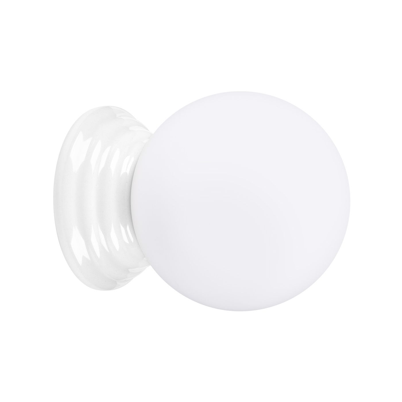 Kinkiet Zori 1xG9 IP44 w kolorze białym, z okrągłym kloszem i lekko teksturowanym mocowaniem. Produkt zamontowany w pozycji wiszącej, widok frontalny. Idealny do wnętrz i na zewnątrz, odporny na wilgoć.