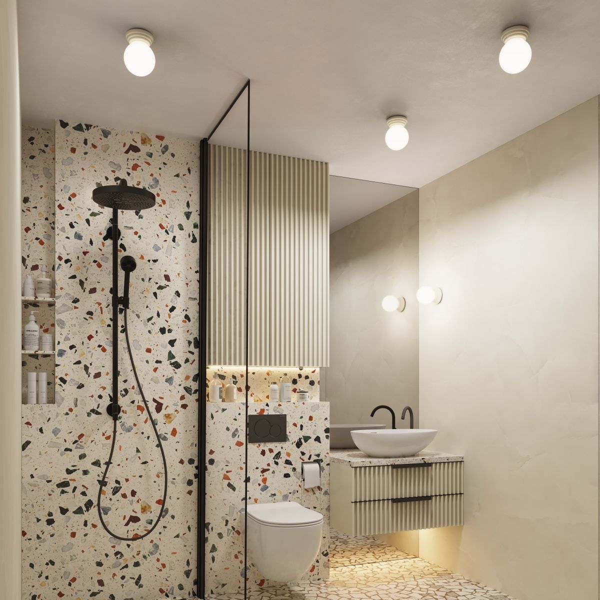 Beżowy kinkiet Zori 1xG9 IP44 zamontowany na ścianie w łazience, obok umywalki. Oświetlenie w minimalistycznym stylu, widoczne na tle jasnej ściany z teksturą. Kinkiet wprowadza ciepłe światło do nowoczesnej aranżacji wnętrza.